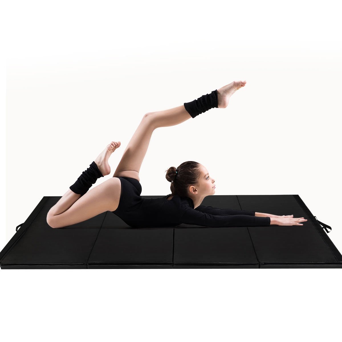 4 Feet x 10 Feet Thick Folding Panel Gymnastics Mat, Black Yoga & Gym Mats   at Gallery Canada