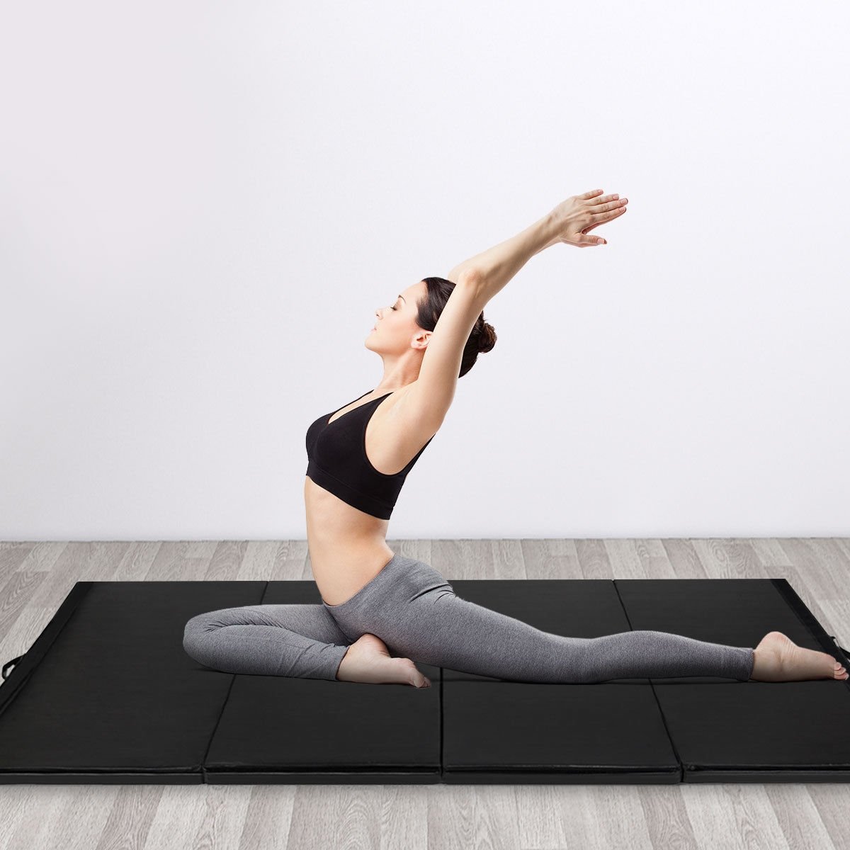 4 Feet x 10 Feet Thick Folding Panel Gymnastics Mat, Black Yoga & Gym Mats   at Gallery Canada