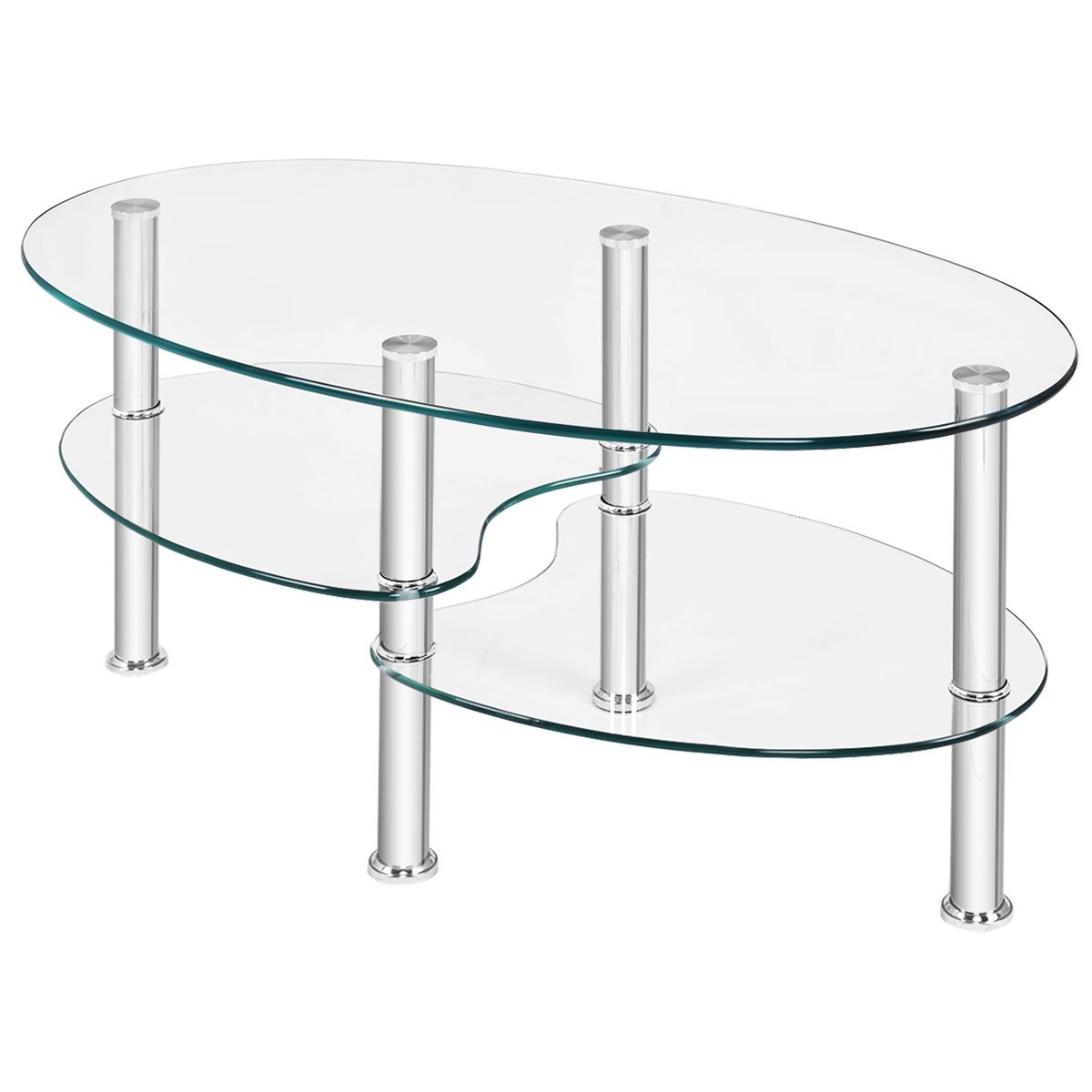 Tempered Glass Oval Side Coffee Table, Transparent Coffee Tables   at Gallery Canada