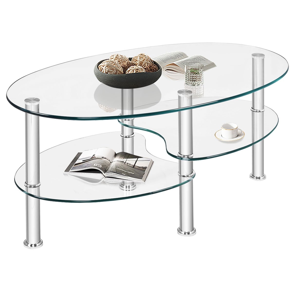 Tempered Glass Oval Side Coffee Table, Transparent Coffee Tables   at Gallery Canada