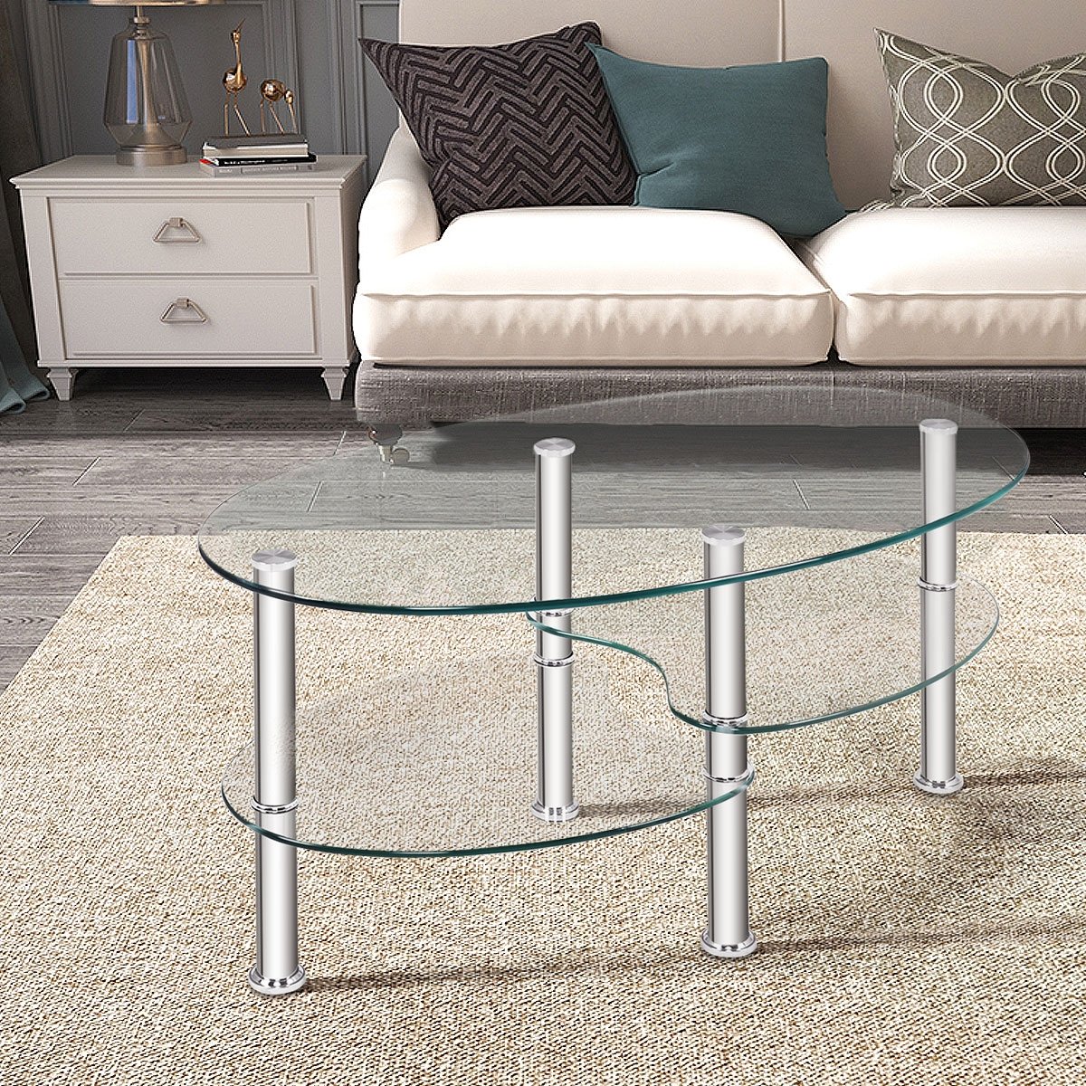 Tempered Glass Oval Side Coffee Table, Transparent Coffee Tables   at Gallery Canada