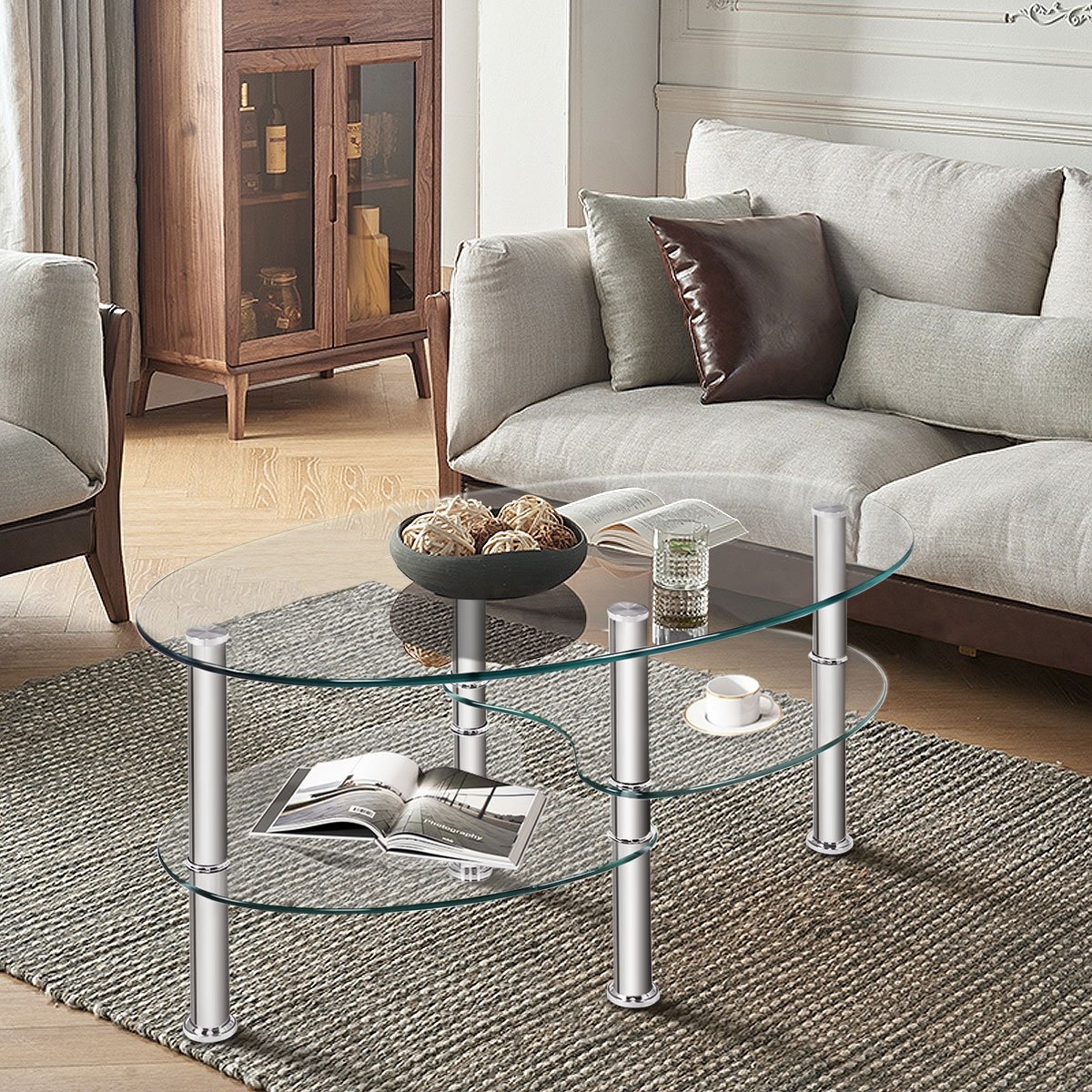 Tempered Glass Oval Side Coffee Table, Transparent Coffee Tables   at Gallery Canada