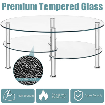 Tempered Glass Oval Side Coffee Table, Transparent Coffee Tables   at Gallery Canada