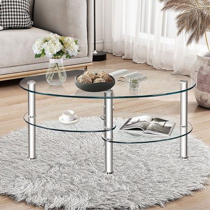 Tempered Glass Oval Side Coffee Table, Transparent Coffee Tables   at Gallery Canada