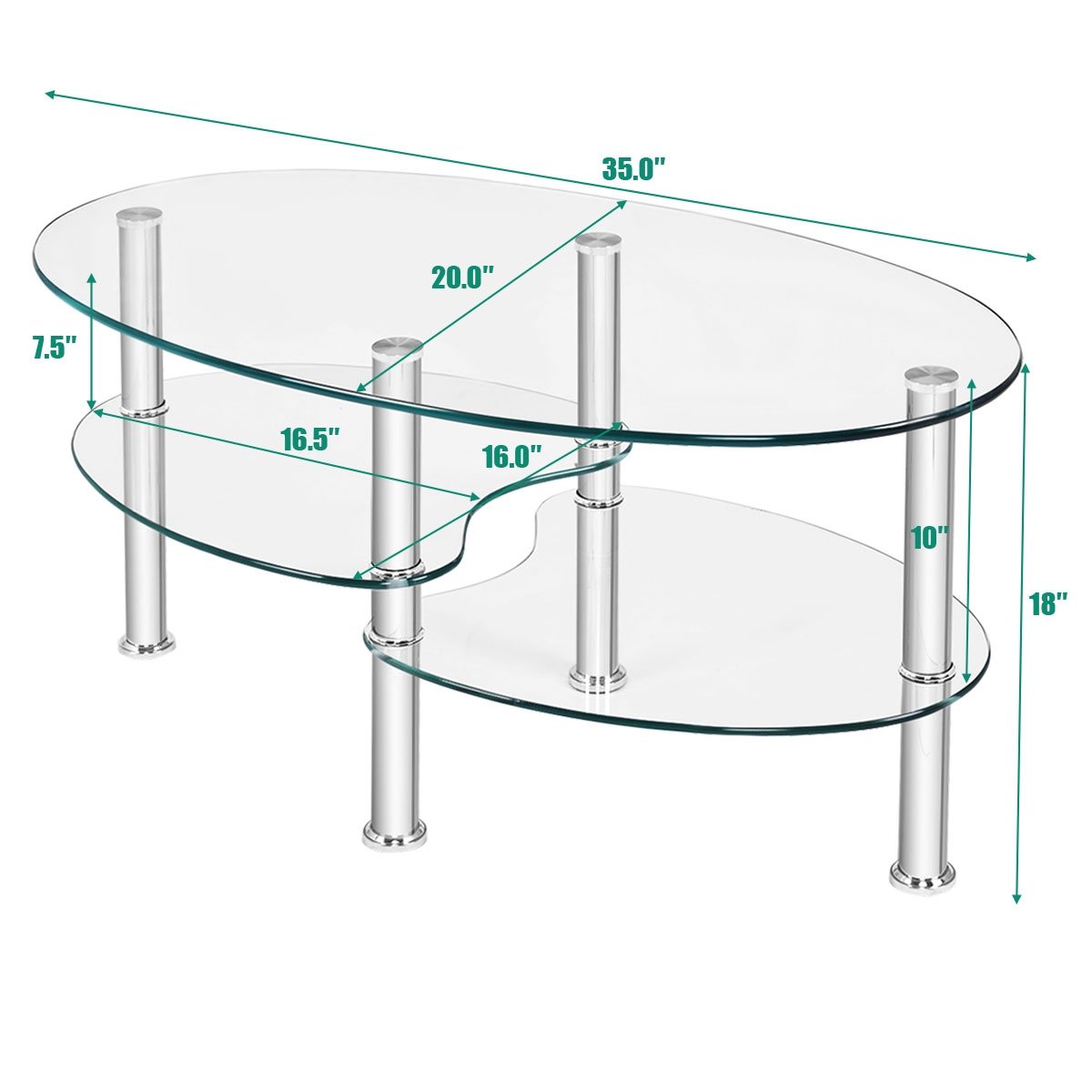 Tempered Glass Oval Side Coffee Table, Transparent Coffee Tables   at Gallery Canada