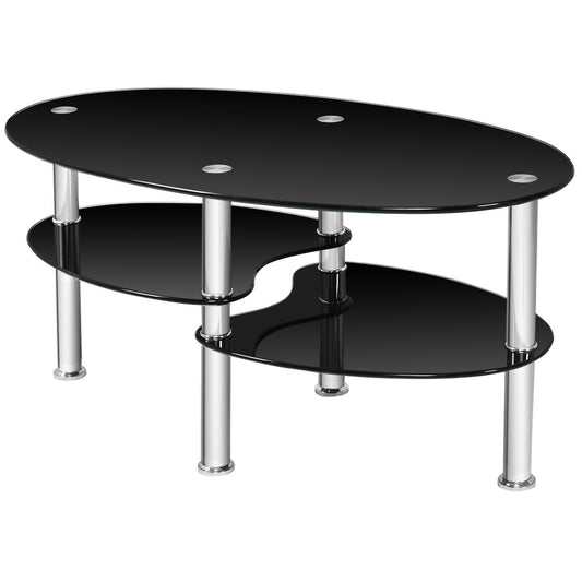 Tempered Glass Oval Side Coffee Table, Black Coffee Tables   at Gallery Canada