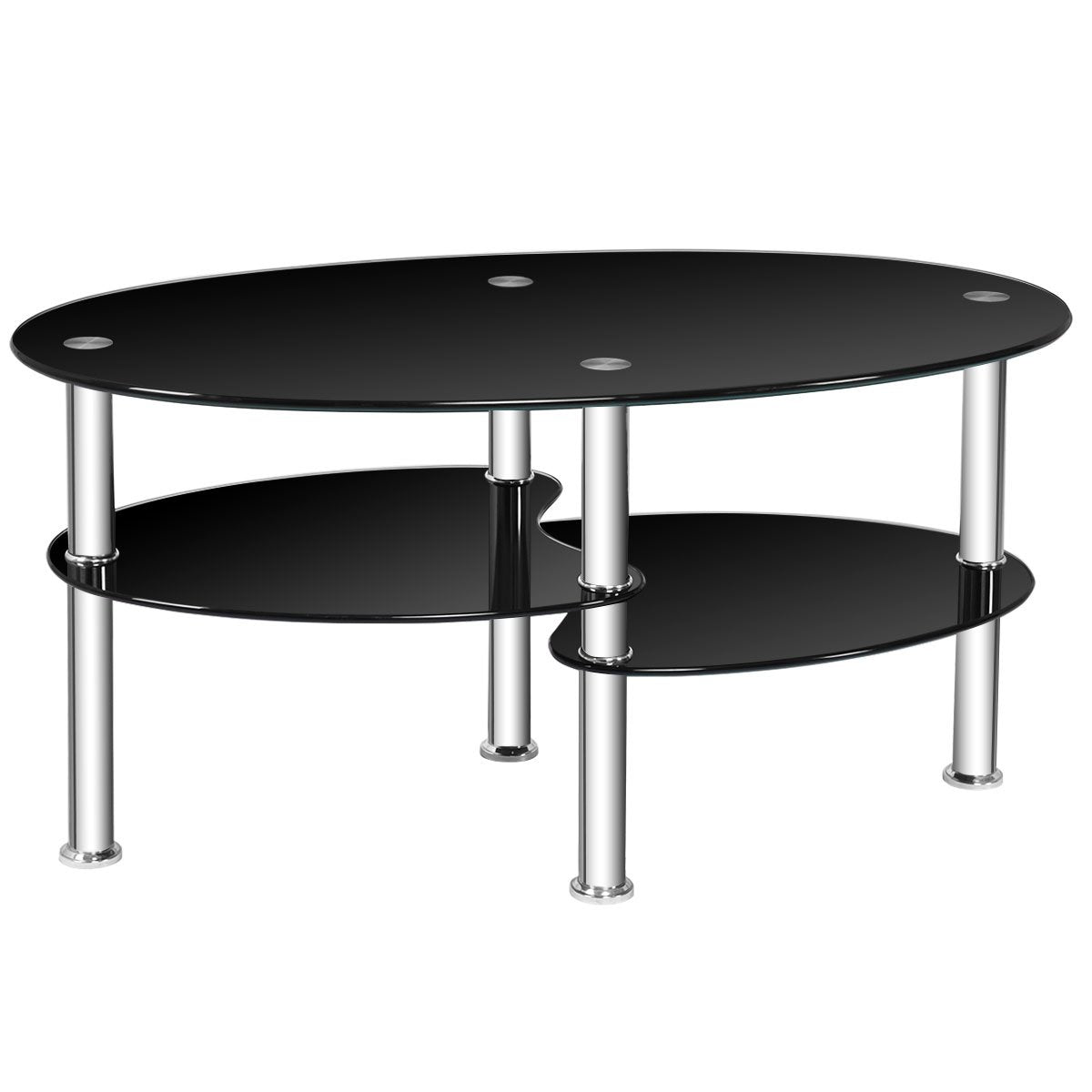 Tempered Glass Oval Side Coffee Table, Black Coffee Tables   at Gallery Canada