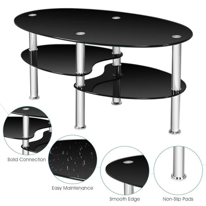 Tempered Glass Oval Side Coffee Table, Black Coffee Tables   at Gallery Canada