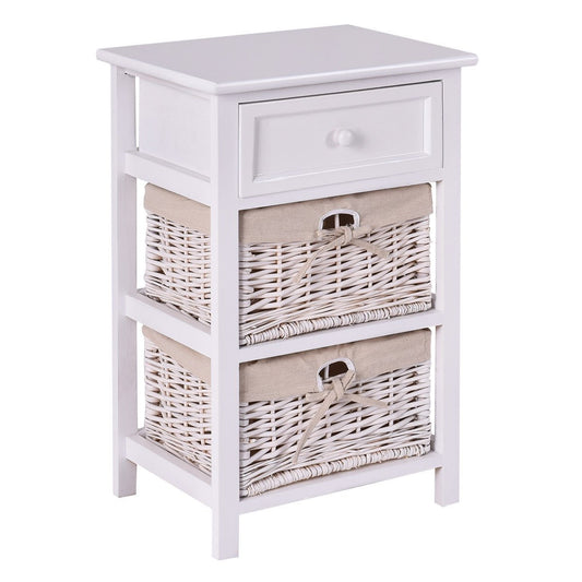 3 Tiers Wooden Storage Nightstand with 2 Baskets and 1 Drawer-white, White Nightstands   at Gallery Canada