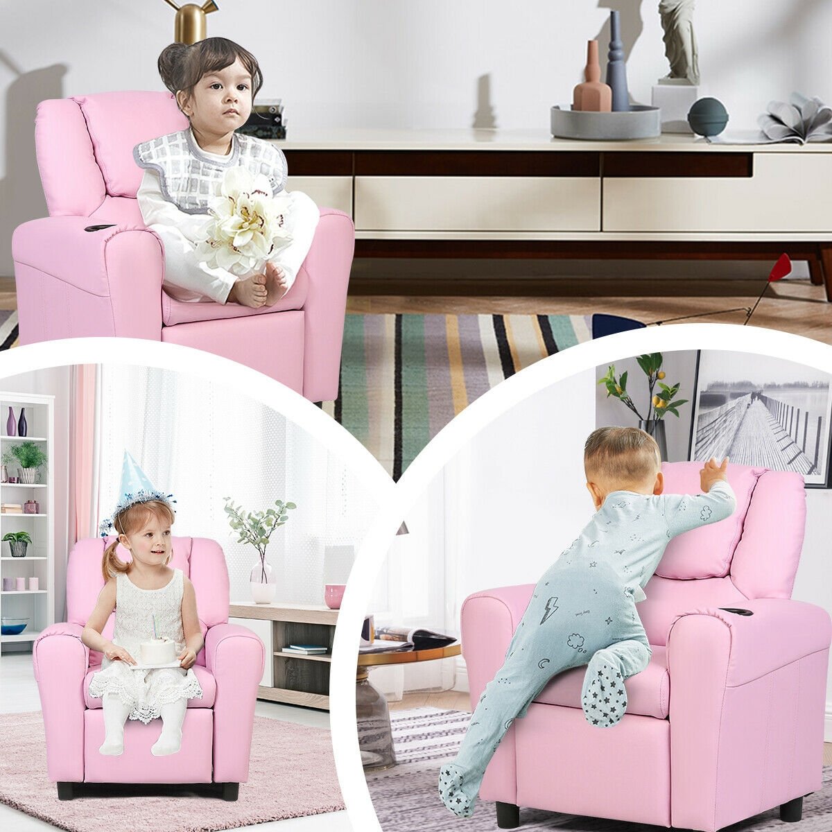 Kids Recliner Armchair Sofa, Pink Kids Chairs & Seating   at Gallery Canada