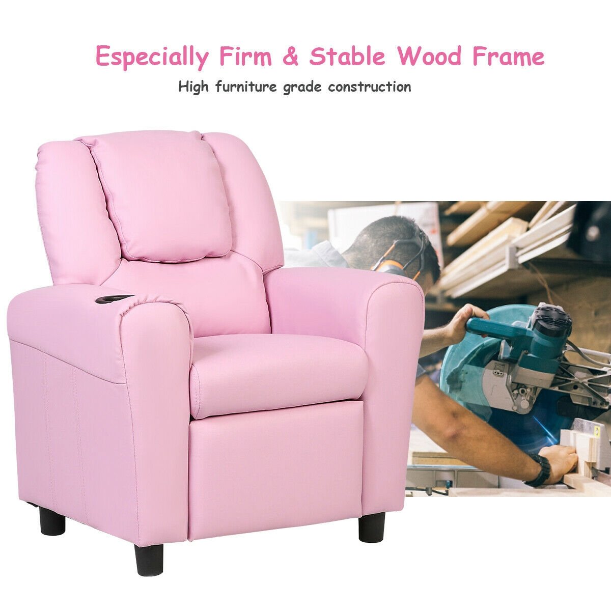 Kids Recliner Armchair Sofa, Pink Kids Chairs & Seating   at Gallery Canada