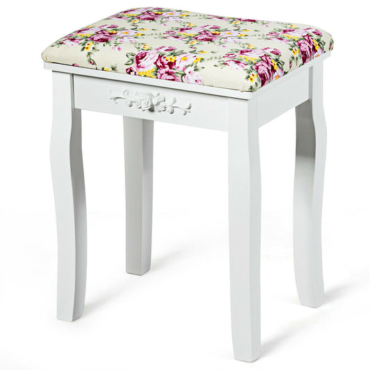 Vanity Wood Dressing Stool Padded Piano Seat with Rose Cushion, White Makeup Vanities White at Gallery Canada