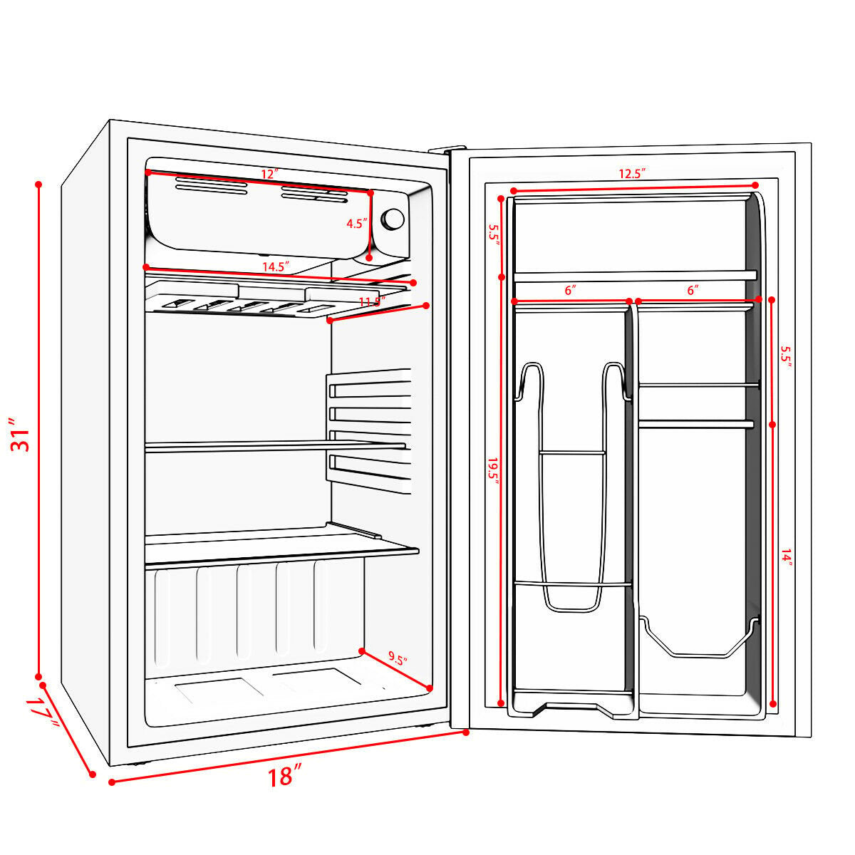 3.2 cu.ft. Mini Dorm Compact Refrigerator, Black Refrigerators   at Gallery Canada