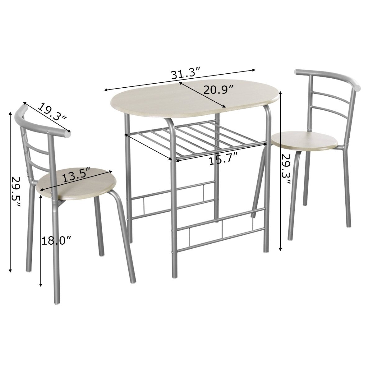 3-Piece Space-Saving Bistro Set for Kitchen and Apartment, Light Gray Dining Room Sets   at Gallery Canada