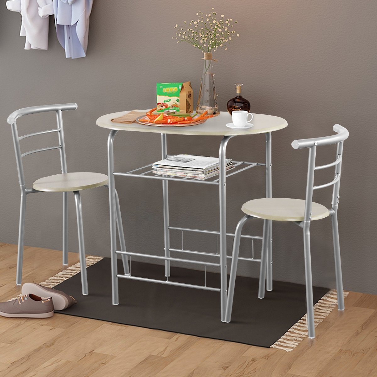 3-Piece Space-Saving Bistro Set for Kitchen and Apartment, Light Gray - Gallery Canada