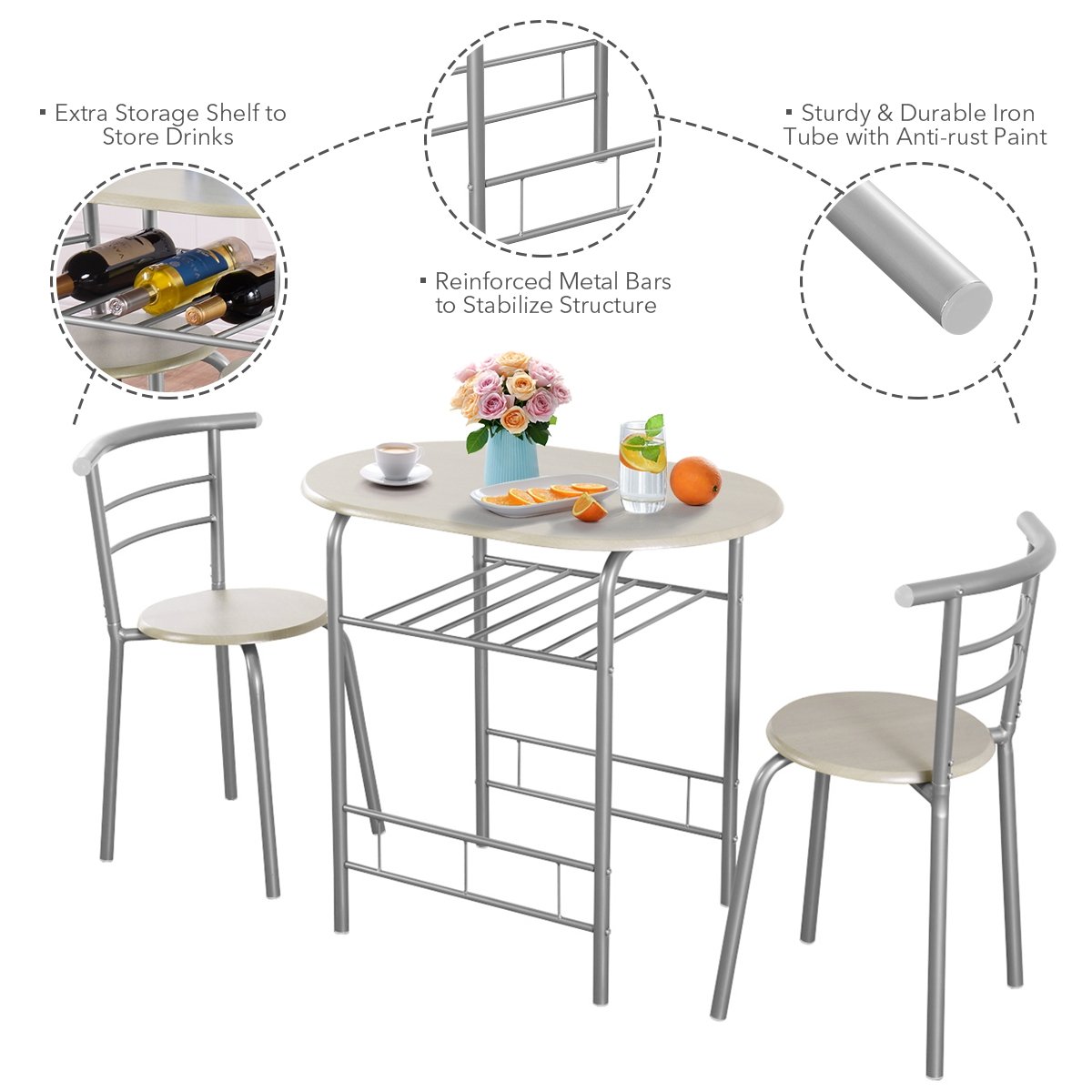 3-Piece Space-Saving Bistro Set for Kitchen and Apartment, Light Gray Dining Room Sets   at Gallery Canada