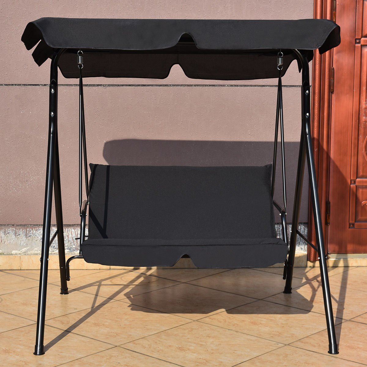 Loveseat Cushioned Patio Steel Frame Swing Glider , Black Porch Swings   at Gallery Canada