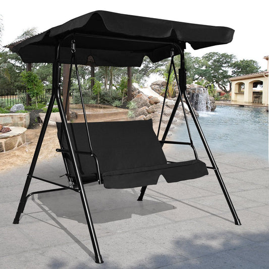 Loveseat Cushioned Patio Steel Frame Swing Glider , Black - Gallery Canada