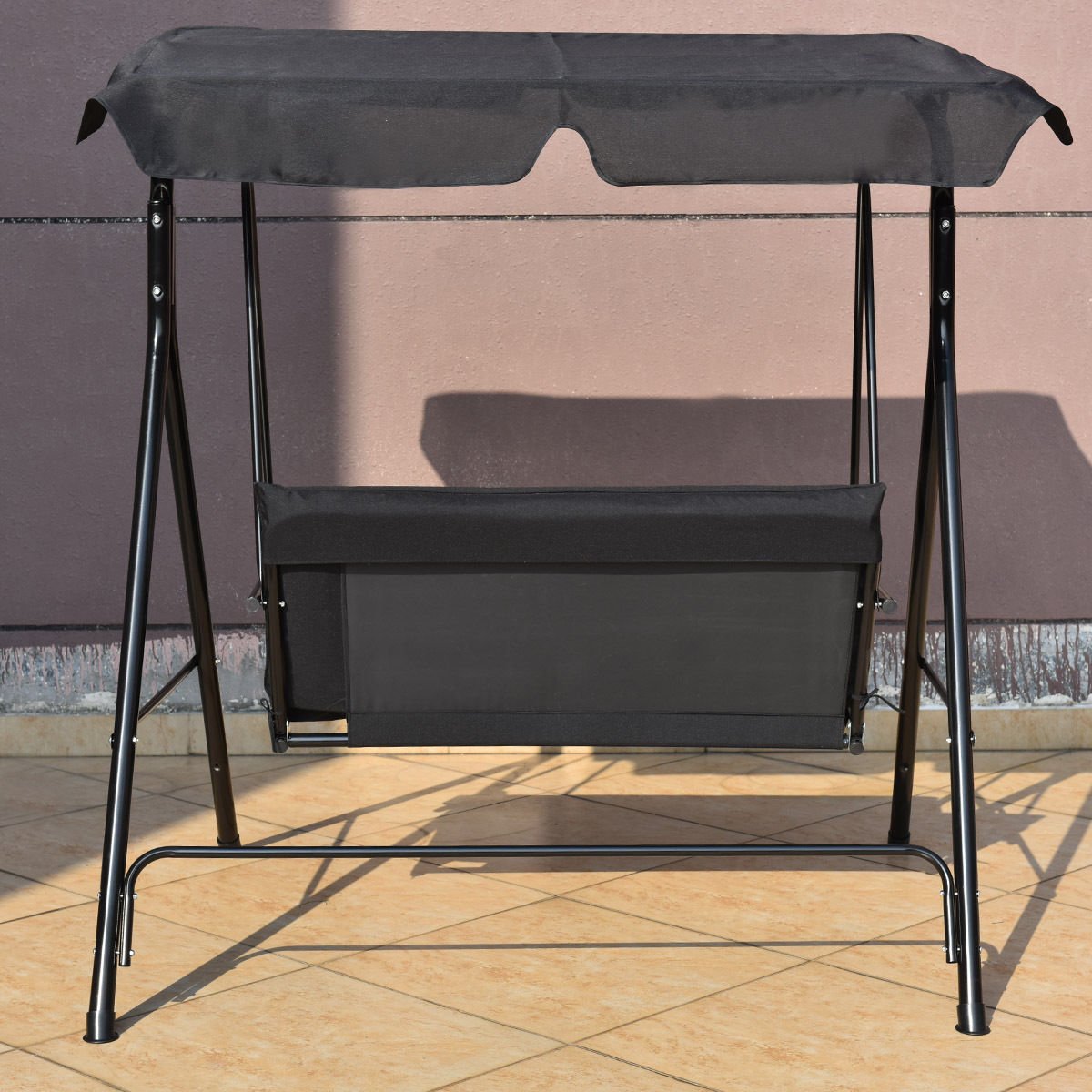 Loveseat Cushioned Patio Steel Frame Swing Glider , Black Porch Swings   at Gallery Canada