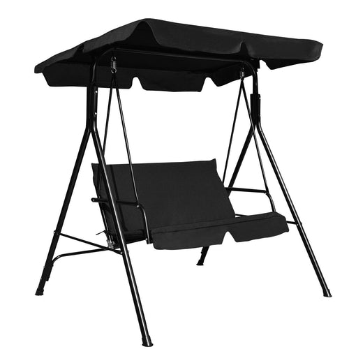 Loveseat Cushioned Patio Steel Frame Swing Glider , Black