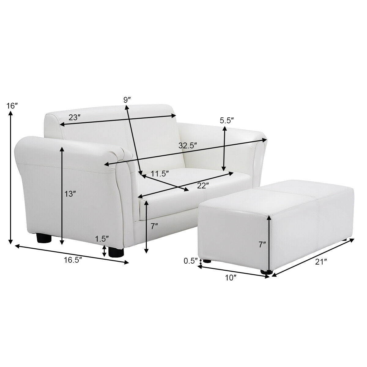 Soft Kids Double Sofa with Ottoman, White Kids Chairs & Seating   at Gallery Canada