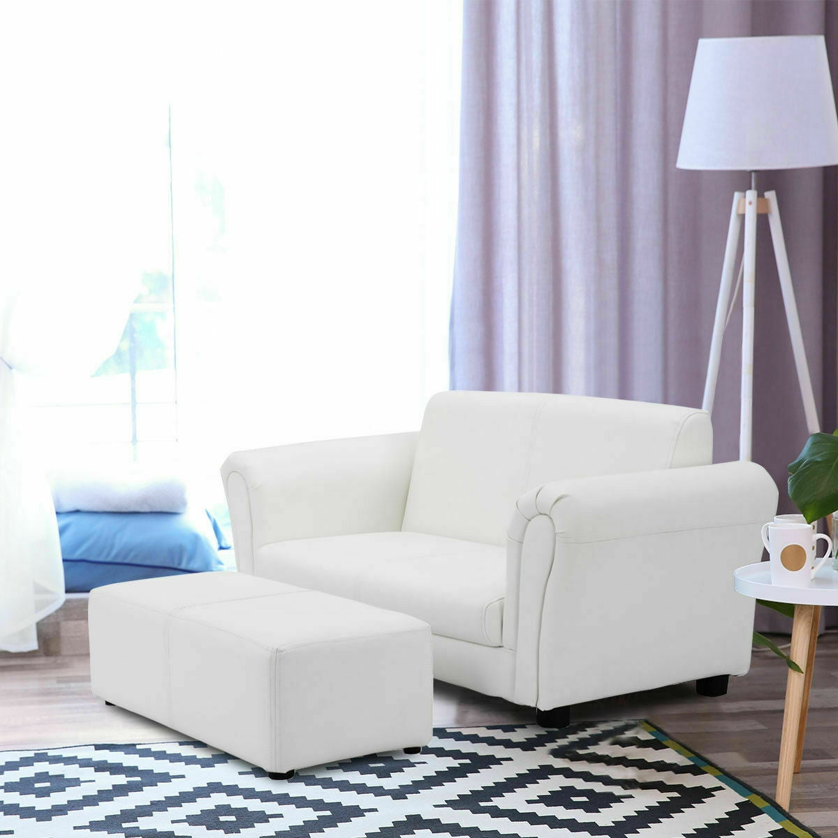 Soft Kids Double Sofa with Ottoman, White Kids Chairs & Seating   at Gallery Canada