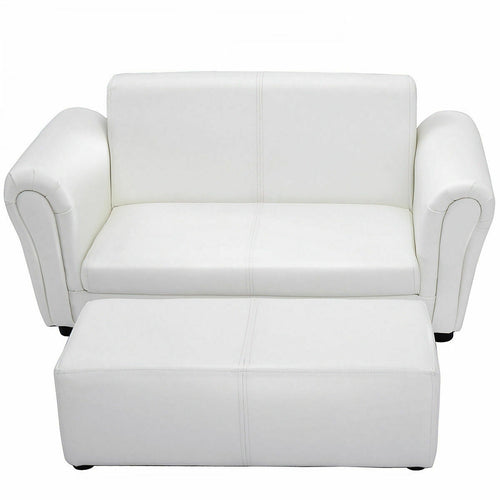 Soft Kids Double Sofa with Ottoman, White