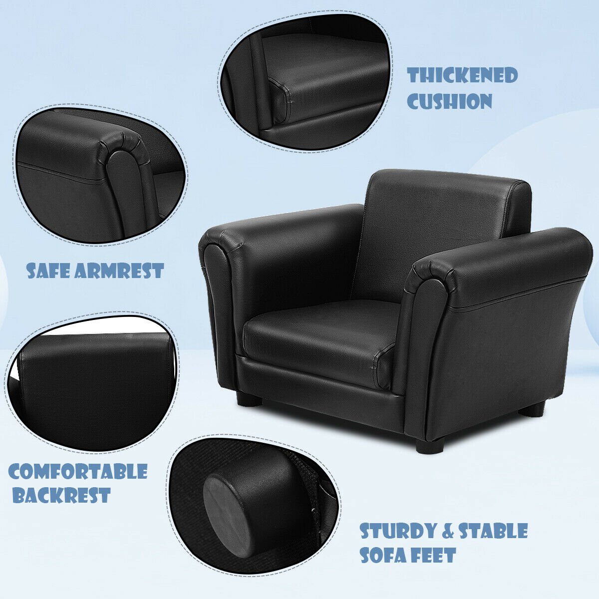 Black Kids Single Armrest Couch Sofa with Ottoman, Black Kids Chairs & Seating   at Gallery Canada