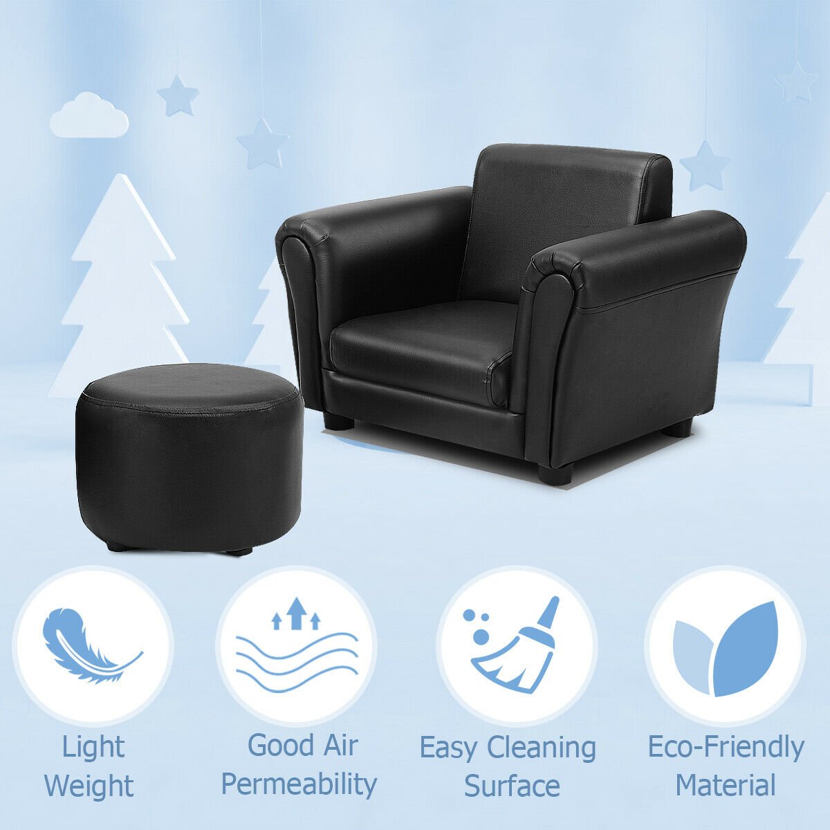 Black Kids Single Armrest Couch Sofa with Ottoman, Black Kids Chairs & Seating   at Gallery Canada