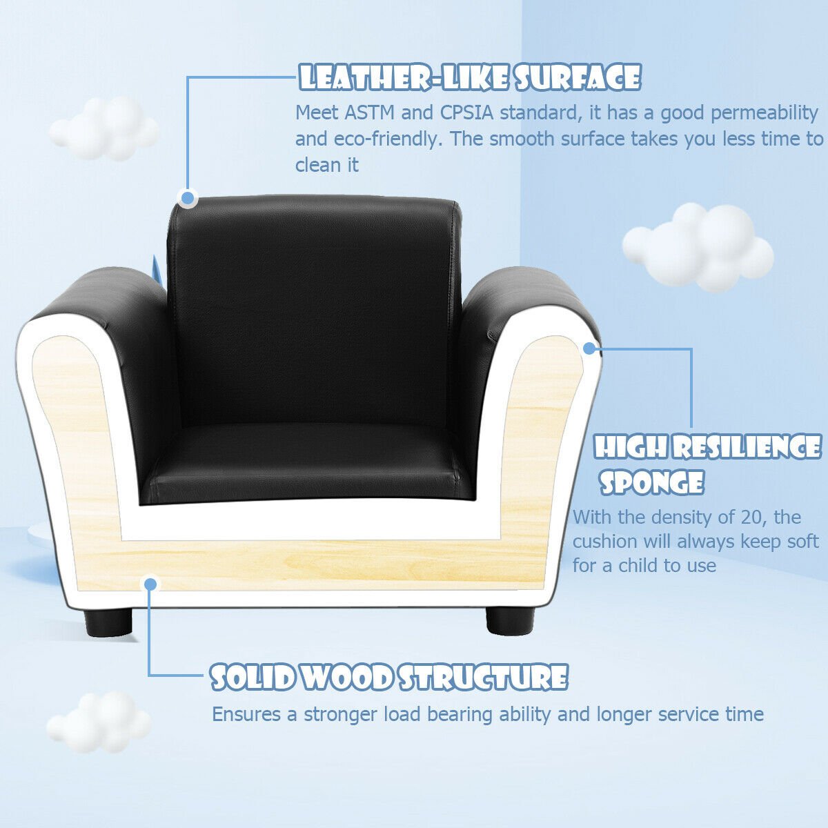 Black Kids Single Armrest Couch Sofa with Ottoman, Black Kids Chairs & Seating   at Gallery Canada