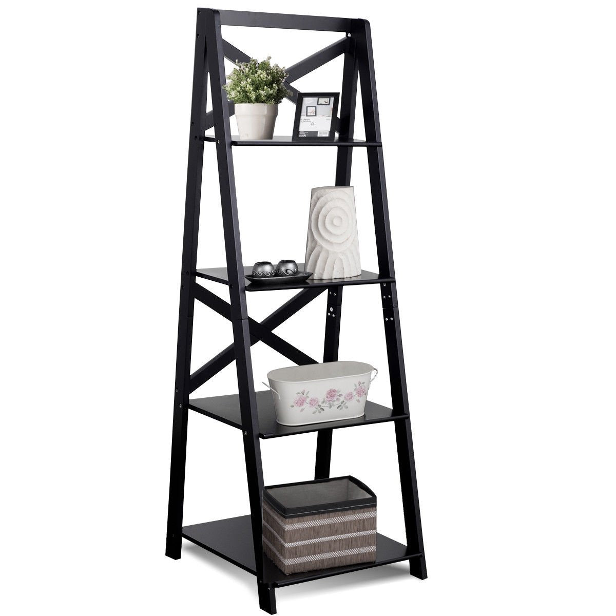 4-Tier Ladder Space-saving Bookshelf, Black Bookcases   at Gallery Canada