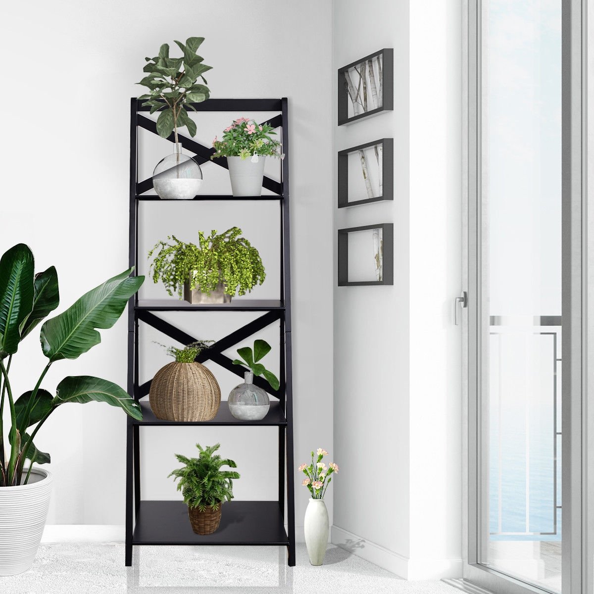 4-Tier Ladder Space-saving Bookshelf, Black Bookcases   at Gallery Canada