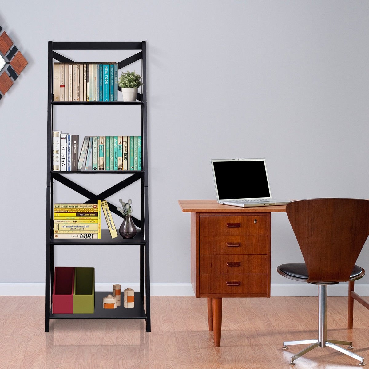 4-Tier Ladder Space-saving Bookshelf, Black Bookcases   at Gallery Canada