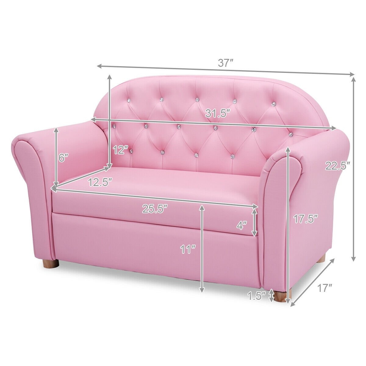 Kids Princess Armrest Chair Lounge Couch, Pink Kids Chairs & Seating   at Gallery Canada