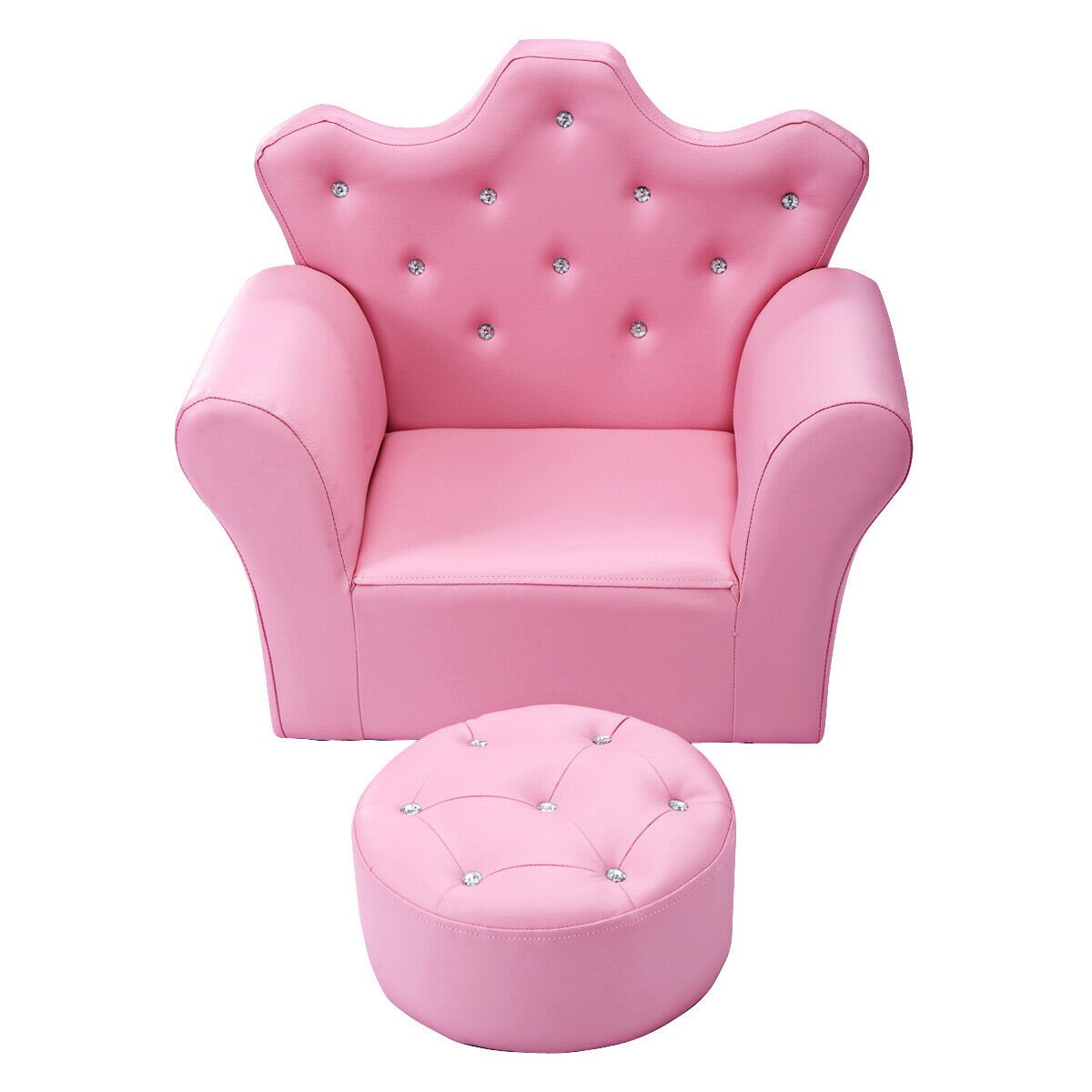 Children Upholstered Princess Sofa with Ottoman and Diamond Decoration for Boys and Girls, Pink Kids Chairs & Seating   at Gallery Canada