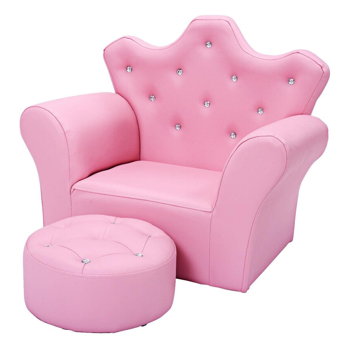 Children Upholstered Princess Sofa with Ottoman and Diamond Decoration for Boys and Girls, Pink Kids Chairs & Seating   at Gallery Canada