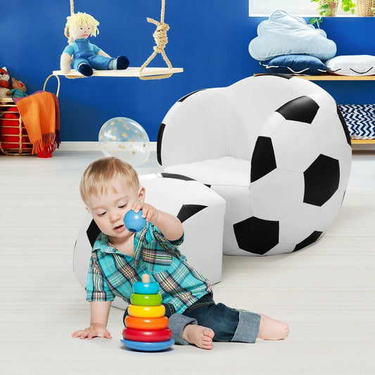 Football Shaped Kids Sofa Couch with Ottoman, White - Gallery Canada