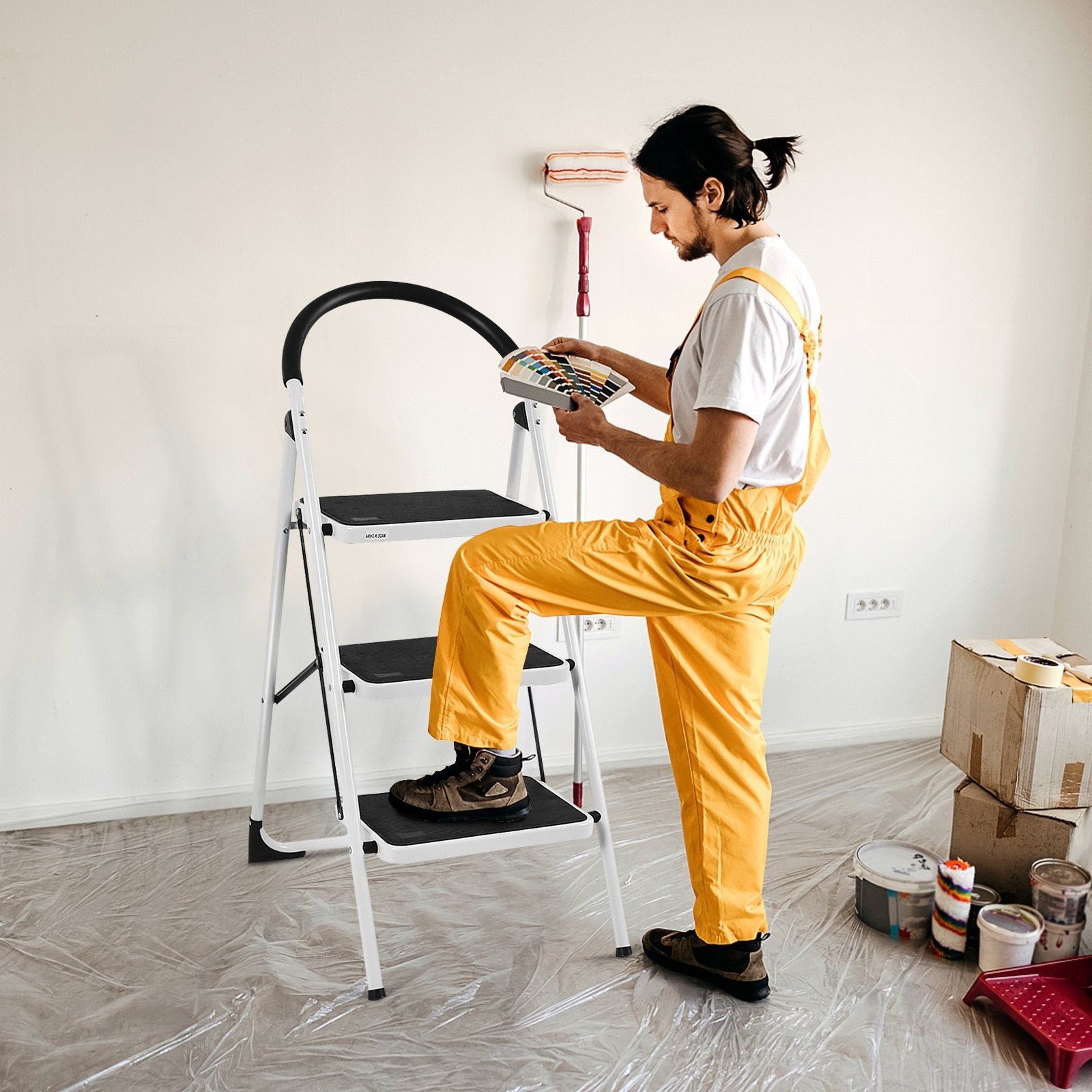 Heavy Duty Industrial Lightweight Folding Stool 3 Step Ladder, Black Ladders   at Gallery Canada