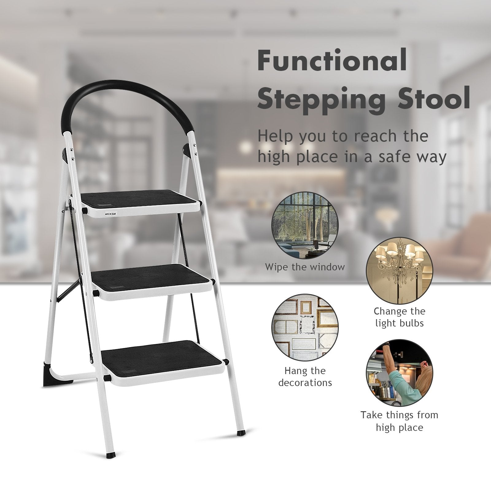 Heavy Duty Industrial Lightweight Folding Stool 3 Step Ladder, Black Ladders   at Gallery Canada