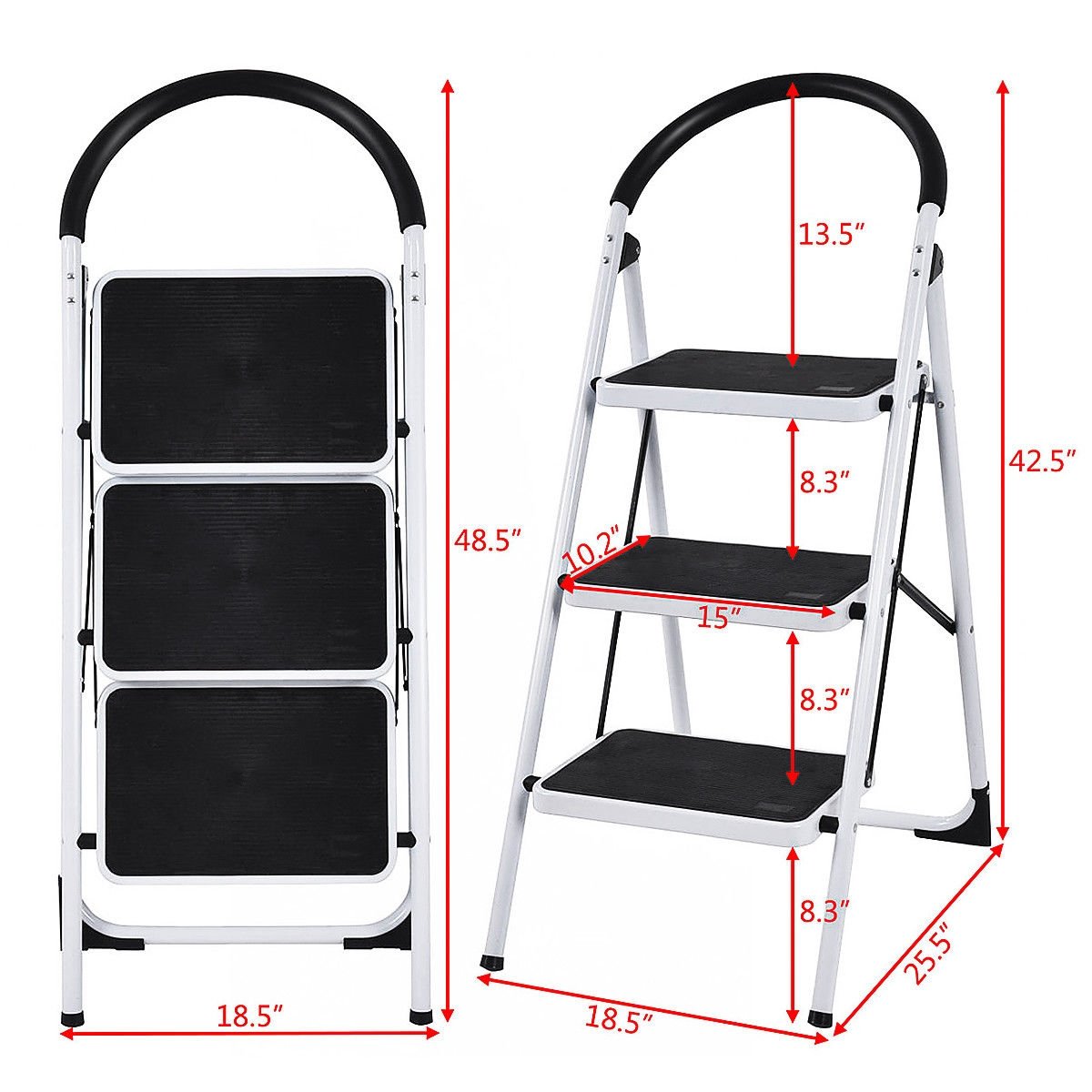 Heavy Duty Industrial Lightweight Folding Stool 3 Step Ladder, Black Ladders   at Gallery Canada