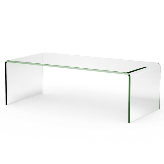 42 x 19.7 Inch Clear Tempered Glass Coffee Table with Rounded Edges, Transparent Coffee Tables   at Gallery Canada