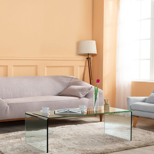 42 x 19.7 Inch Clear Tempered Glass Coffee Table with Rounded Edges, Transparent Coffee Tables   at Gallery Canada