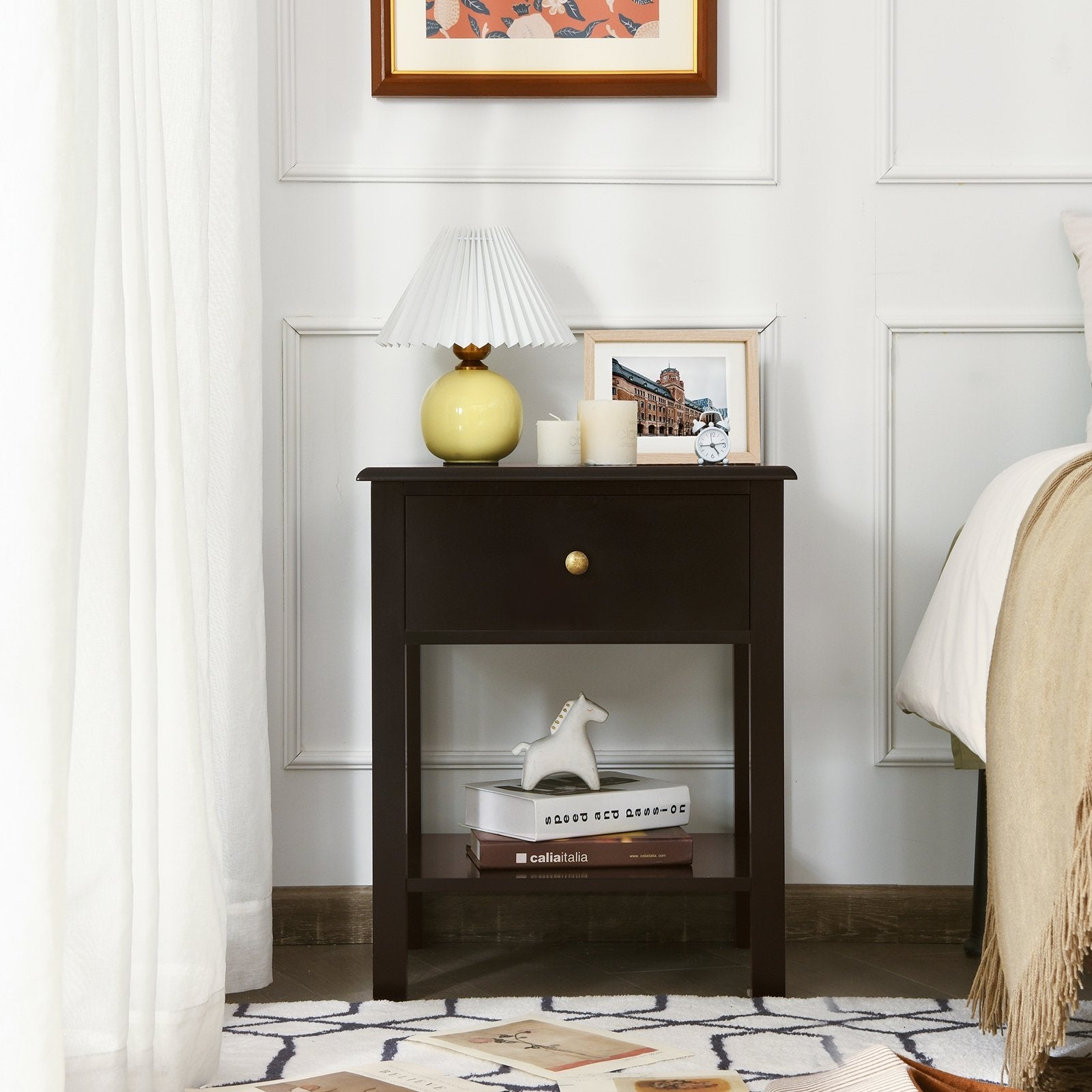 Nightstand End Table with Drawer and Shelf, Brown Nightstands   at Gallery Canada