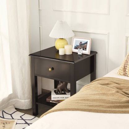 Nightstand End Table with Drawer and Shelf, Brown Nightstands   at Gallery Canada