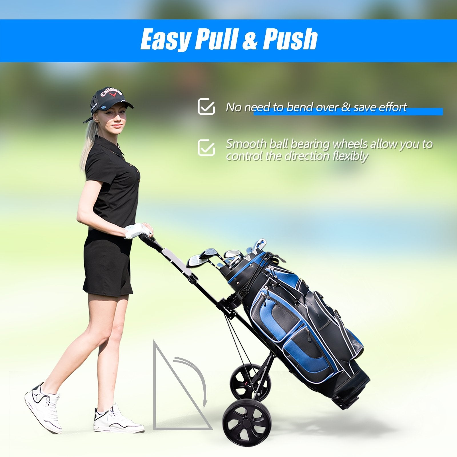 Folding 2 Wheels Push Pull Golf Cart Trolley with Scoreboard, Black Golf   at Gallery Canada