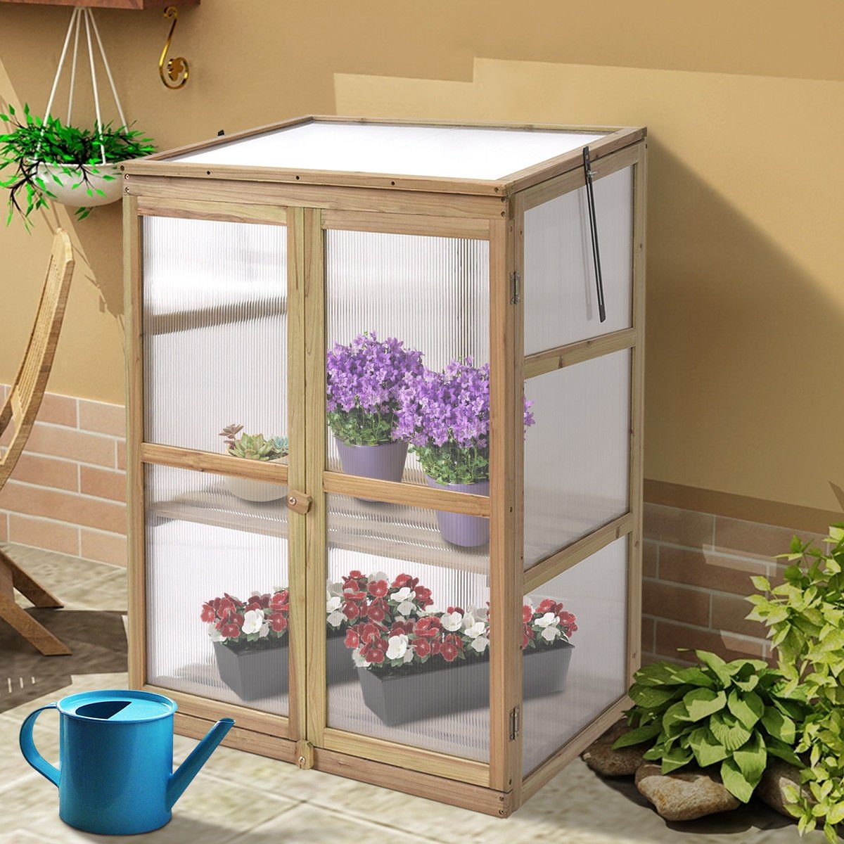 Garden Portable Wooden Raised Plants Greenhouse, Gray Greenhouses   at Gallery Canada