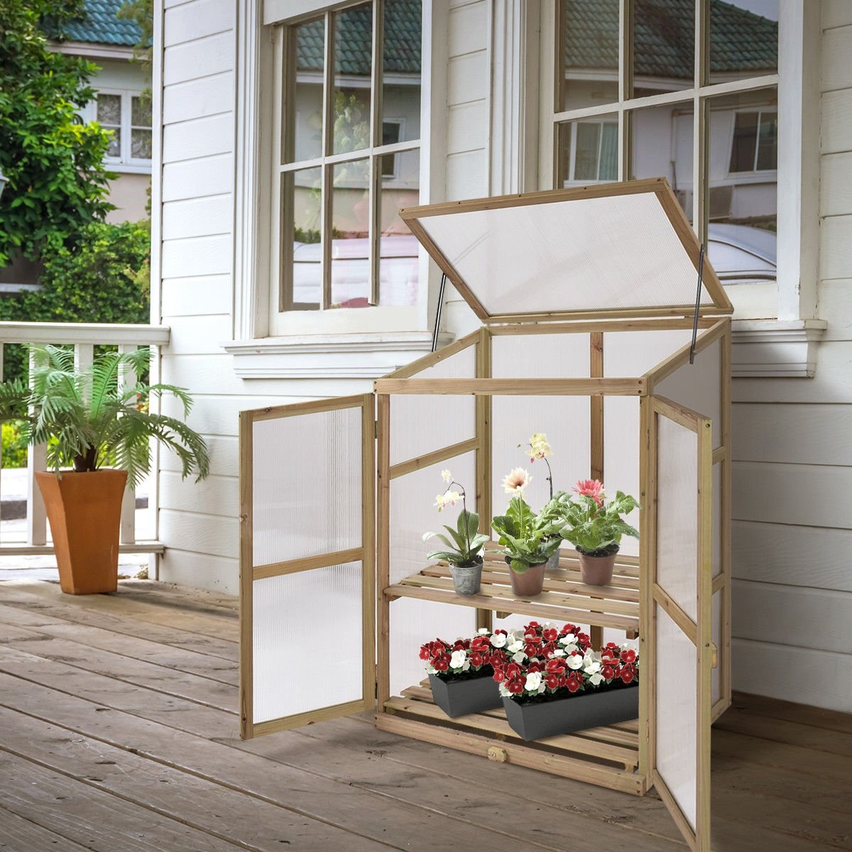 Garden Portable Wooden Raised Plants Greenhouse, Gray Greenhouses   at Gallery Canada