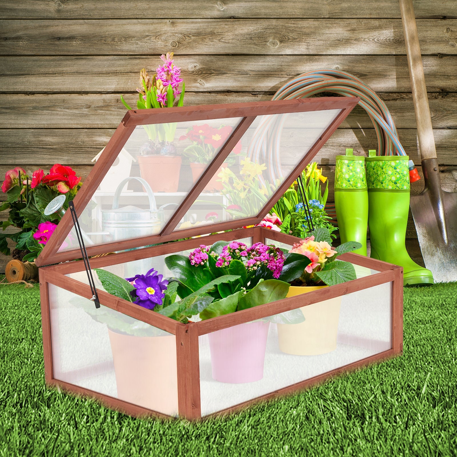 Outdoor Indoor Garden Portable Wooden Greenhouse, Brown Greenhouses   at Gallery Canada