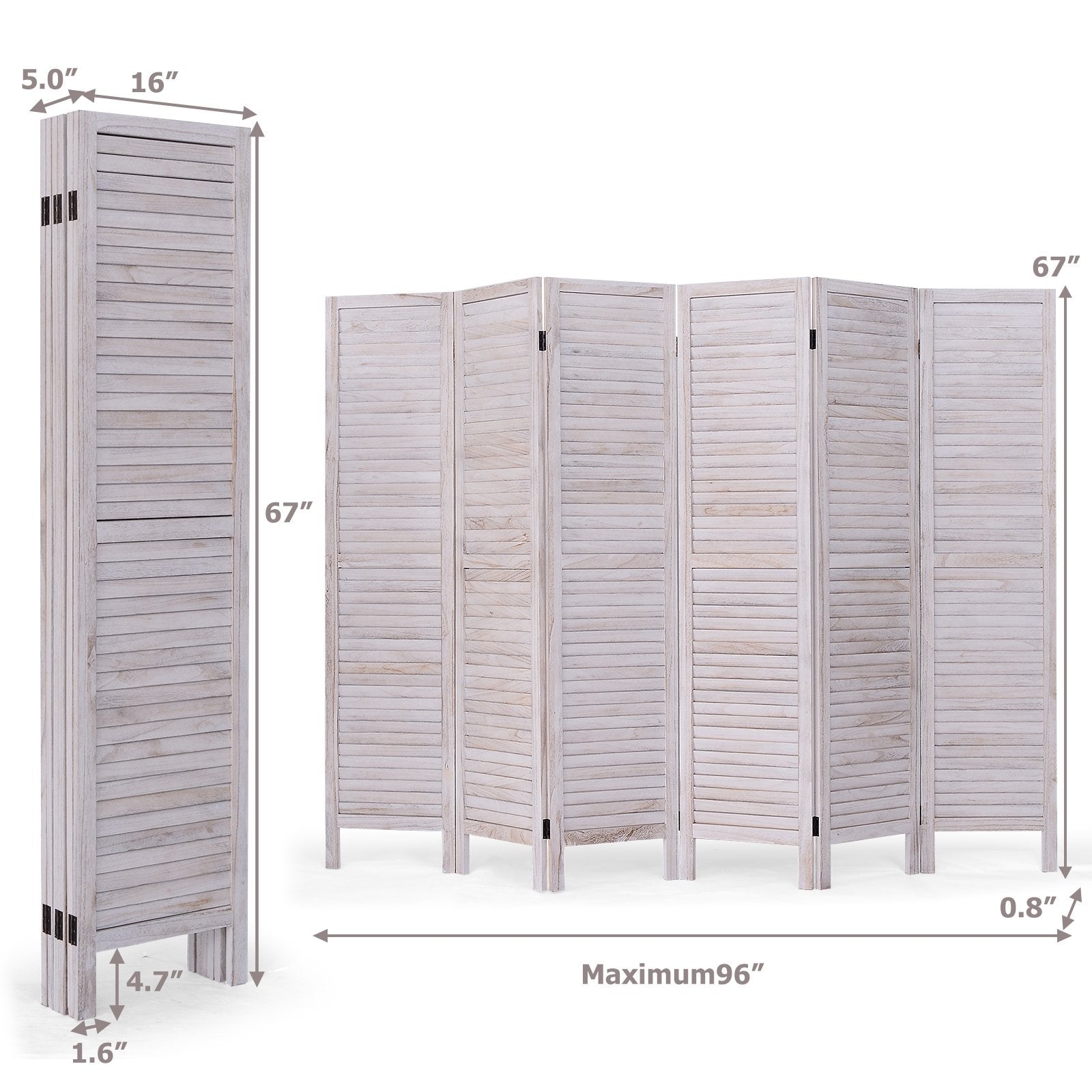 6 Panels Classic Venetian Wooden Slat Room Screen, White Room Dividers   at Gallery Canada