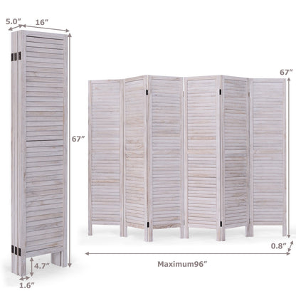 6 Panels Classic Venetian Wooden Slat Room Screen, White - Gallery Canada